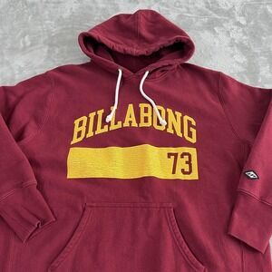 Billabong Hoodie Sweatshirt Mens Medium Maroon Yellow 73 Logo Graphic Pullover